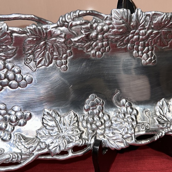 Arthur Court 1995 Grape Leaf Oblong Serving Tray Platter Handles 19”x 6” - Picture 5 of 13